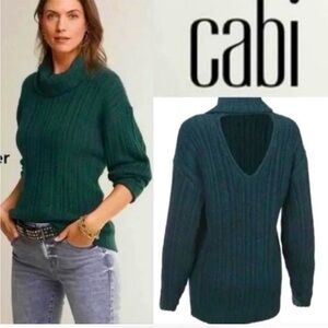 Cabi turtleneck with open back green sweater